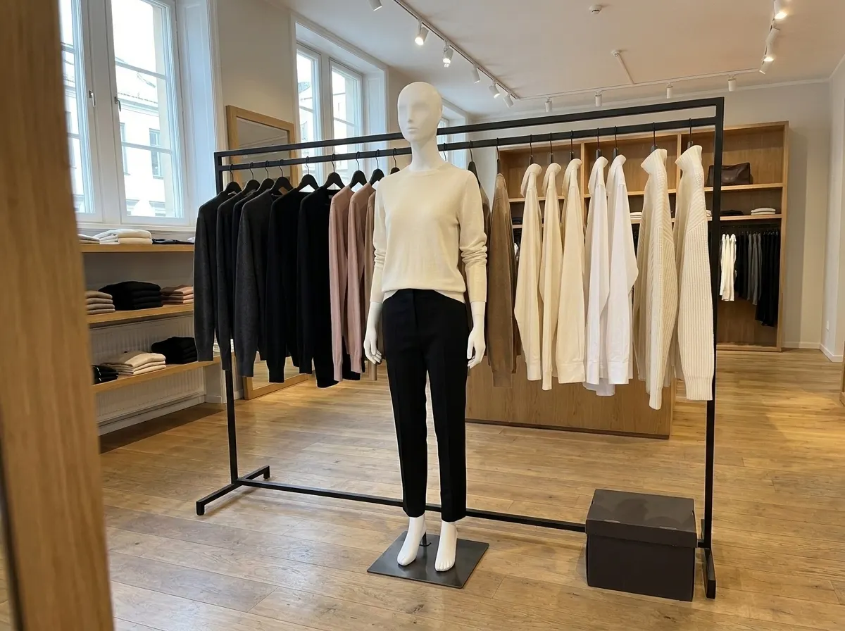 Photo boutique avant correction montrant un portant encombré et un mannequin au centre